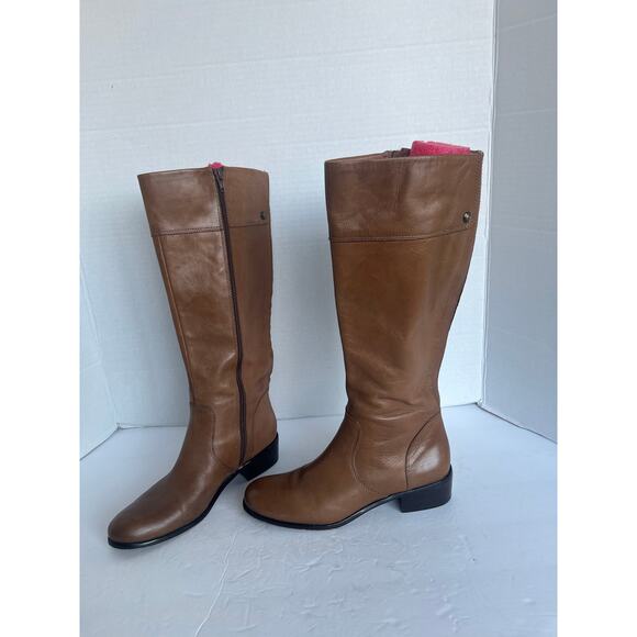 Corso Como Brown Chestnut Leather Samual Tall Knee High Low Heel Riding Boots 7M - Picture 1 of 13